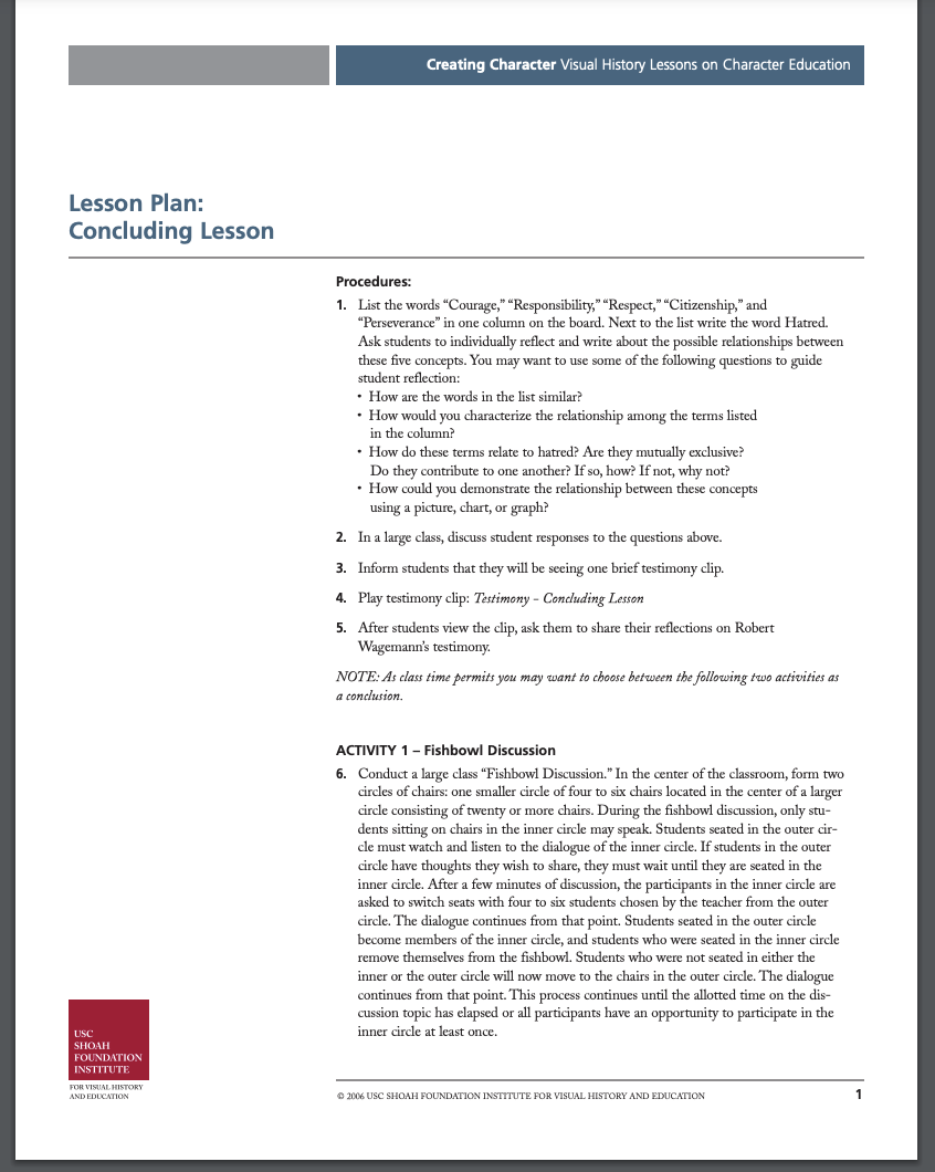 Building Character: Holocaust Survivor Testimonies Lesson Plan