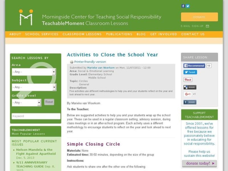 Activities to Close the School Year Activity
