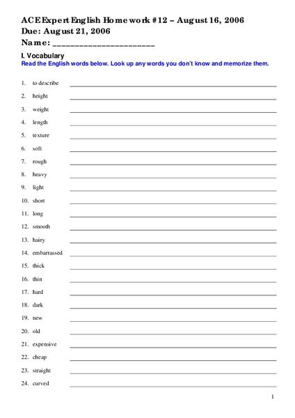 ESL Vocabulary Practice Worksheet