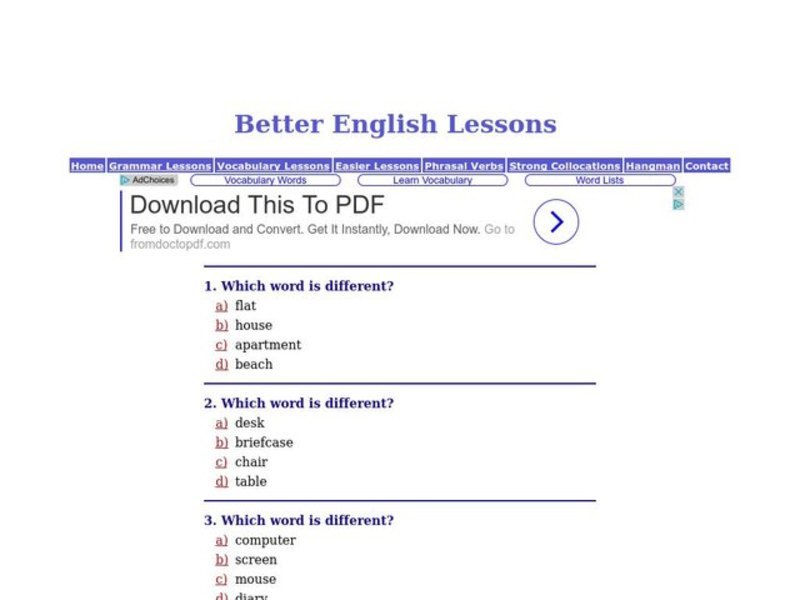 ESL Vocabulary Activity Interactive