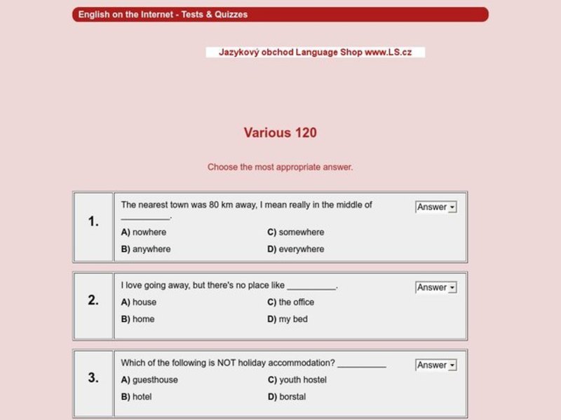 ESL Vocabulary Multiple Choice Interactive
