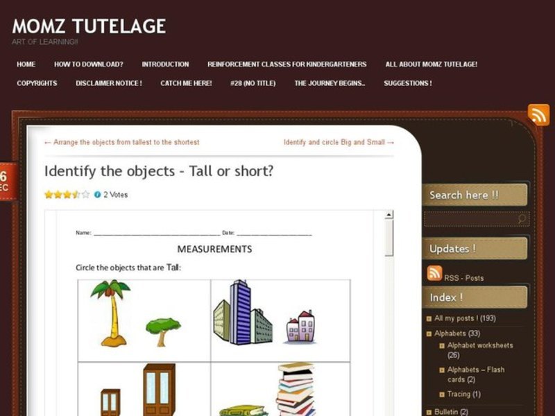 Identify the Objects – Tall or Short? Interactive
