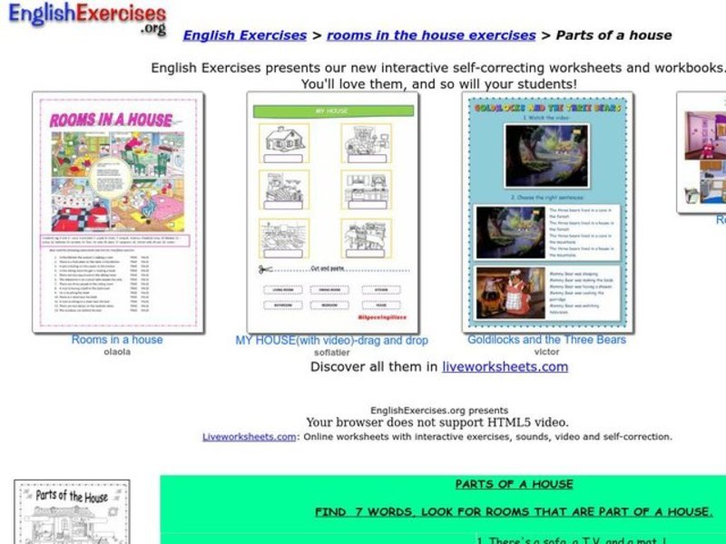 ESL: Parts of a House Interactive