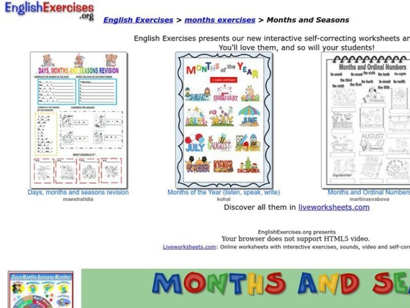 ESL: Months and Seasons Interactive