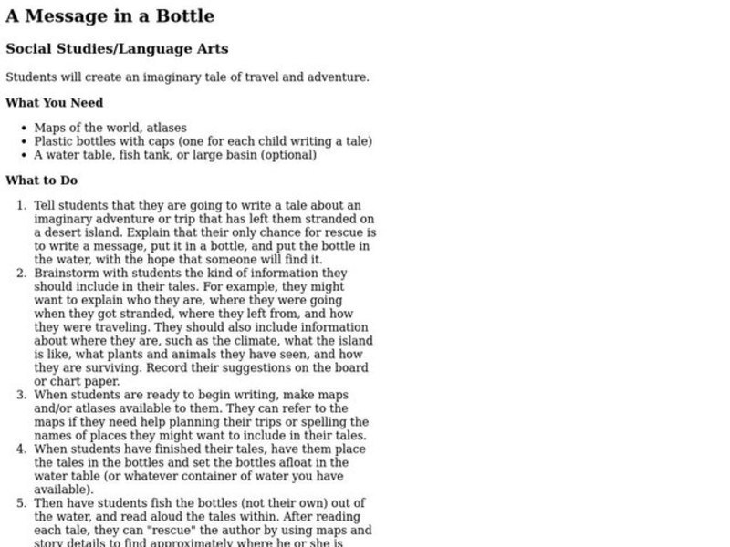 A Message in a Bottle Lesson Plan