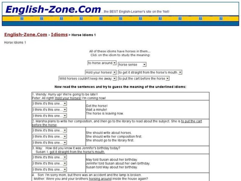 ESL: Horse Idioms Interactive