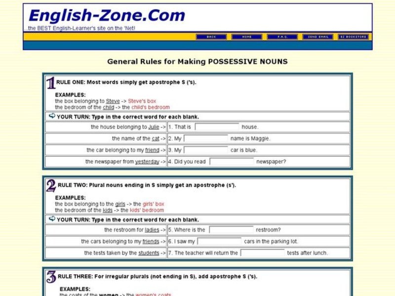 ESL: Possessive Nouns Interactive