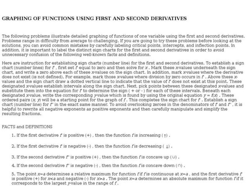 Graphing of Functions Using First and Second Derivatives Interactive