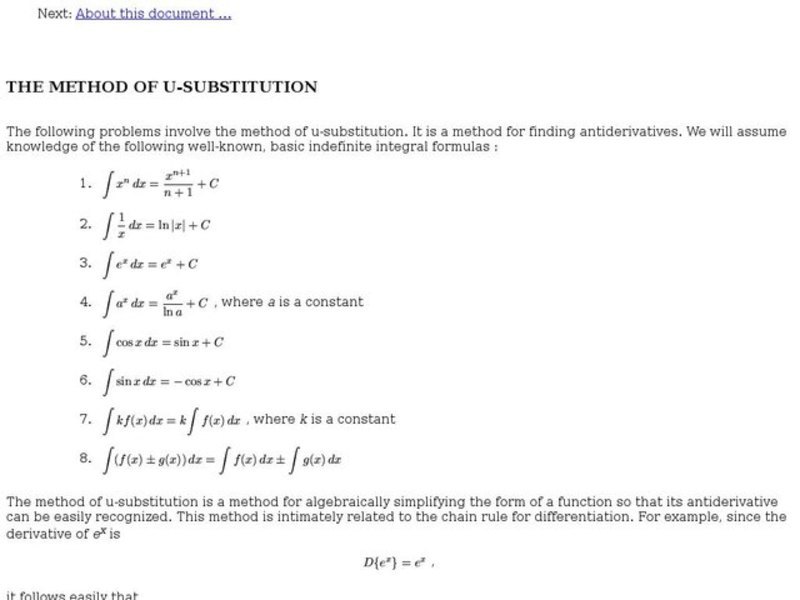 The Method of U-Substitution Interactive