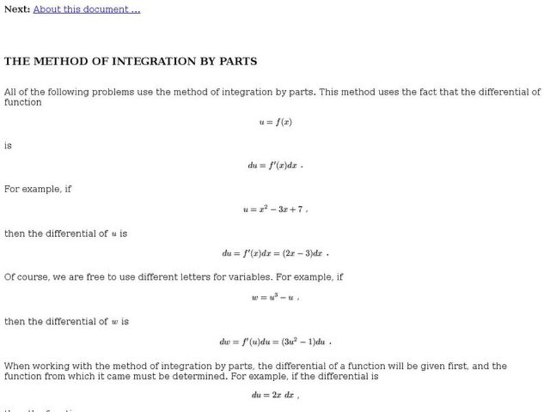 The Method of Integration by Parts Interactive