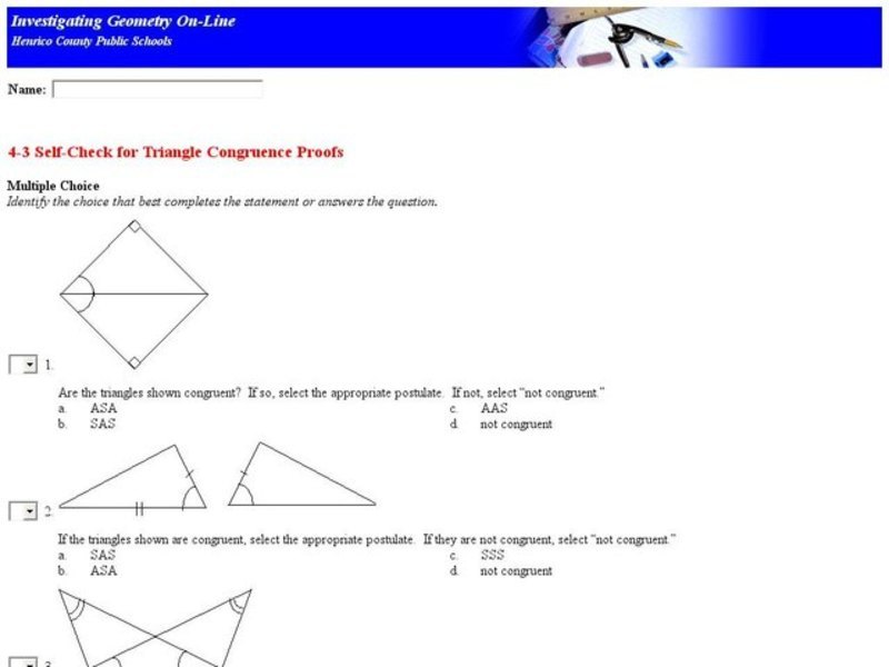 Self-Check for Triangle Congruence Proofs Multiple Choice Interactive