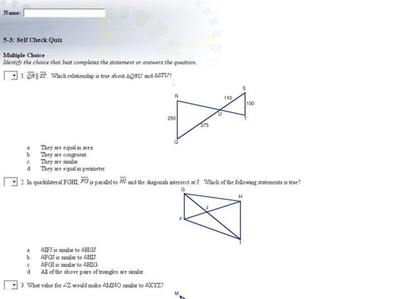 Similar Triangles Multiple Choice Interactive