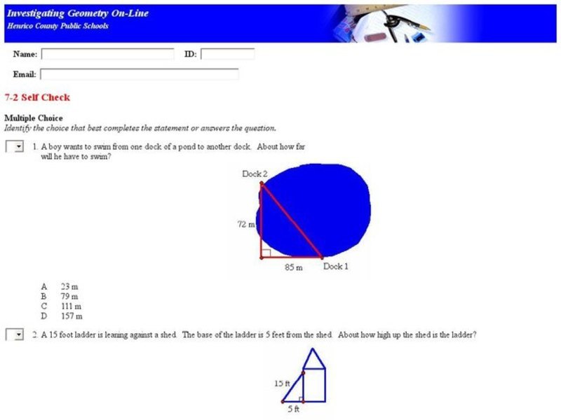 7-2 Self Check Pythagorean Theorem Multiple Choice Interactive