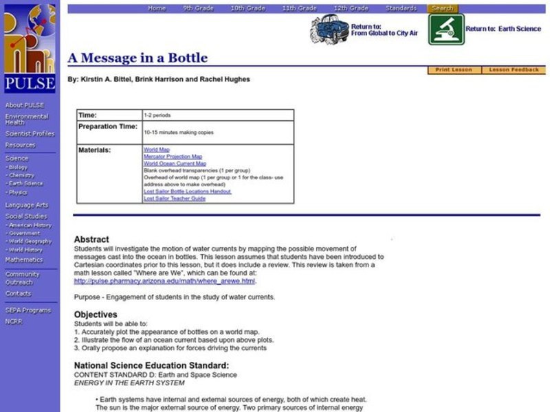 A Message in a Bottle Lesson Plan