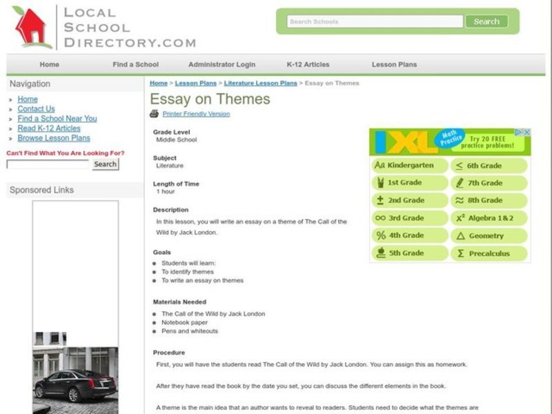 Essay on Themes Lesson Plan