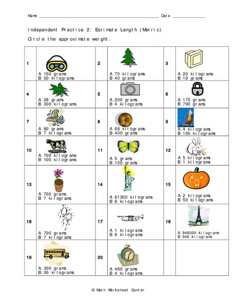 Estimate Length Worksheet