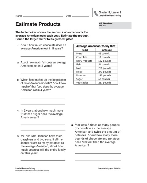 Estimate Products Worksheet