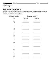 Estimate Quotients Worksheet