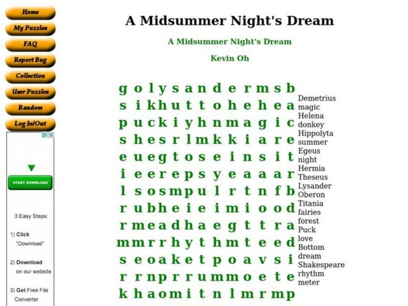 A Midsummer Night's Dream Worksheet