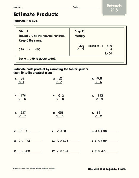 Estimate Products: Reteach Worksheet