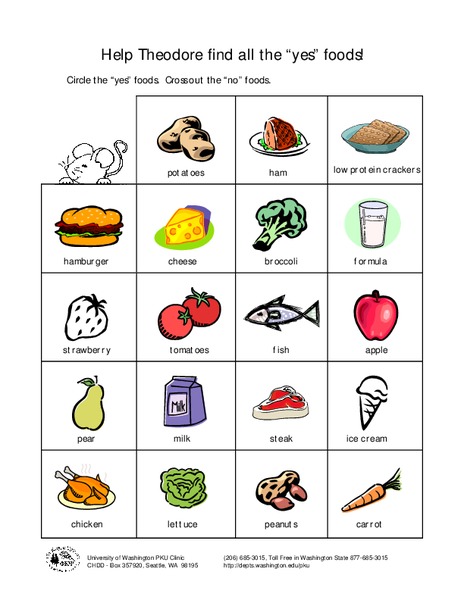 Help Theodore find all the "Yes" foods! Interactive