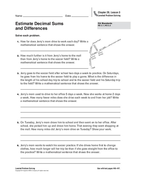Estimate Sums and Differences Worksheet