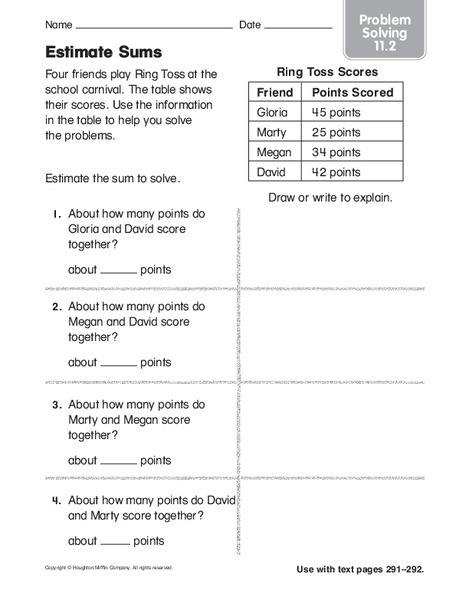 Estimate Sums: Problem Solving Worksheet