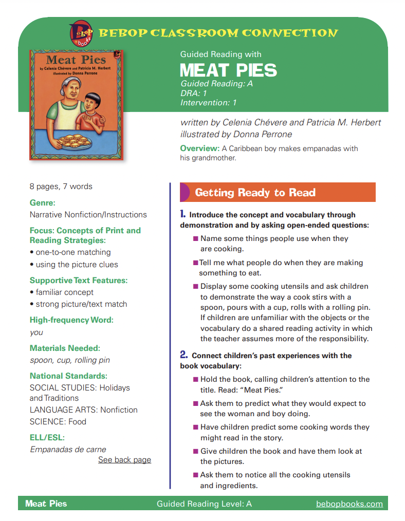 Meat Pies: Teacher's Guide Lesson Plan