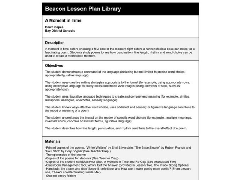 A Moment in Time Lesson Plan