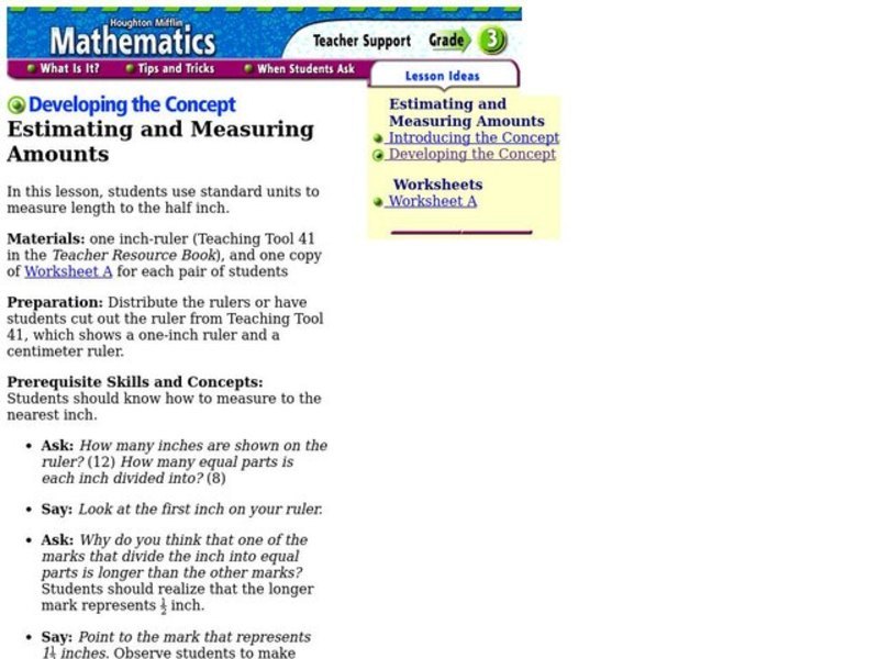 Estimating and Measuring Amounts Lesson Plan