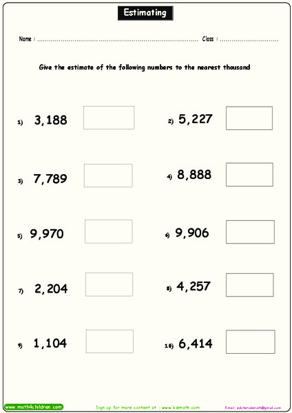 Estimating Worksheet
