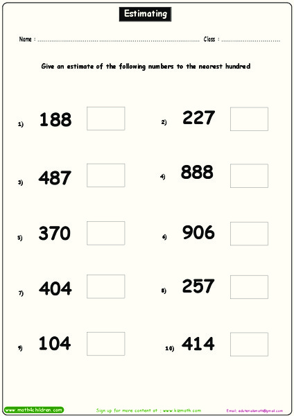 Estimating Worksheet