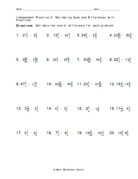 Estimating Fractions Worksheet