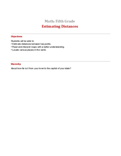 Estimating Distances Lesson Plan