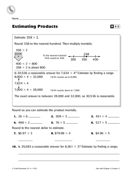 Estimating Products Worksheet