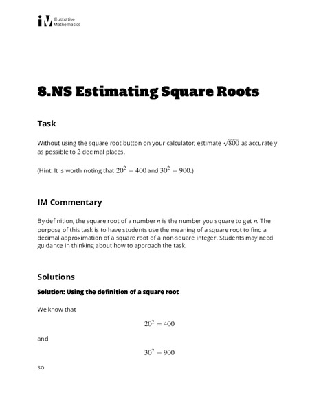 Estimating Square Roots Lesson Plan