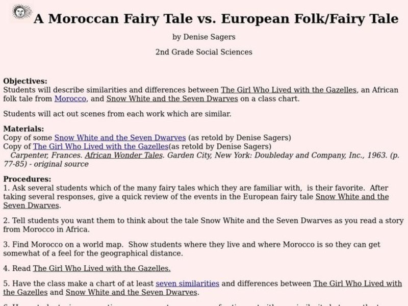 A Moroccan Fairy Tale vs. European Folk/Fairy Tale Lesson Plan