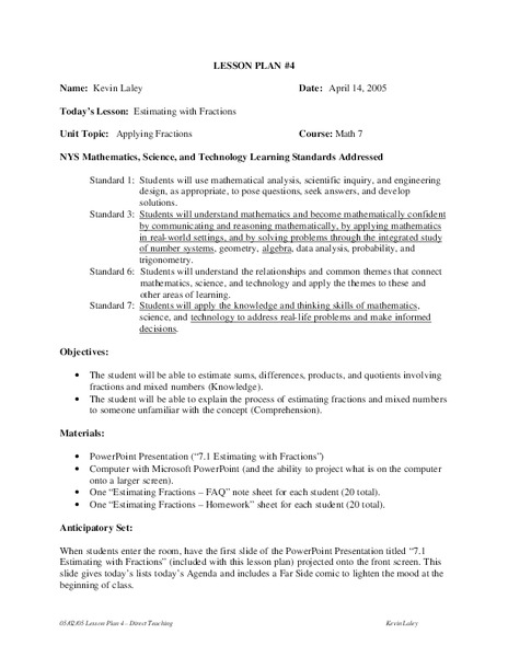 Estimating With Fractions Lesson Plan