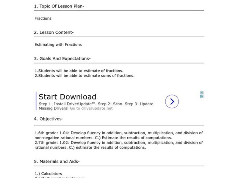 Estimating With Fractions Lesson Plan