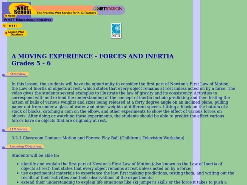 A Moving Experience - Forces and Inertia Lesson Plan
