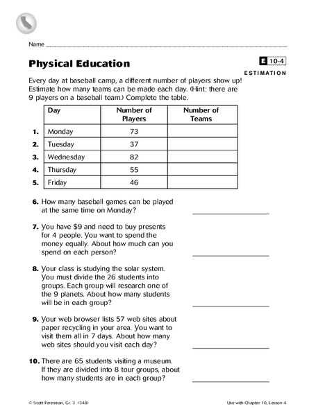Estimation Worksheet