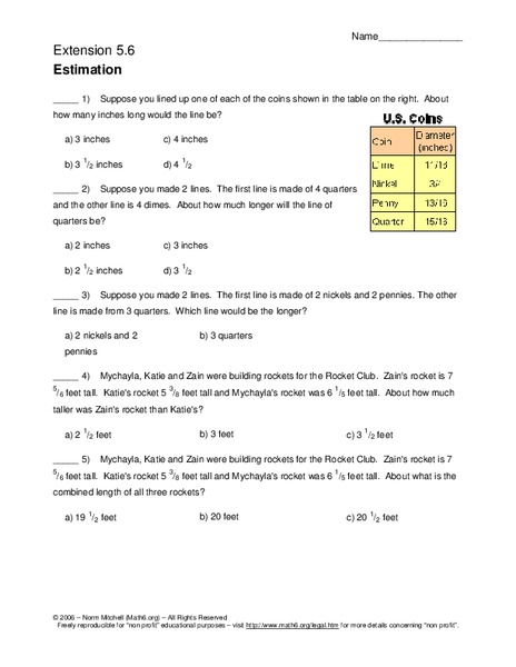 Estimation Worksheet