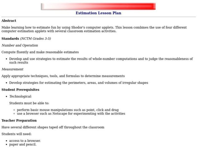 Estimation  Lesson Plan