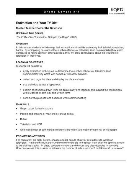 Estimation and Your TV Diet Lesson Plan