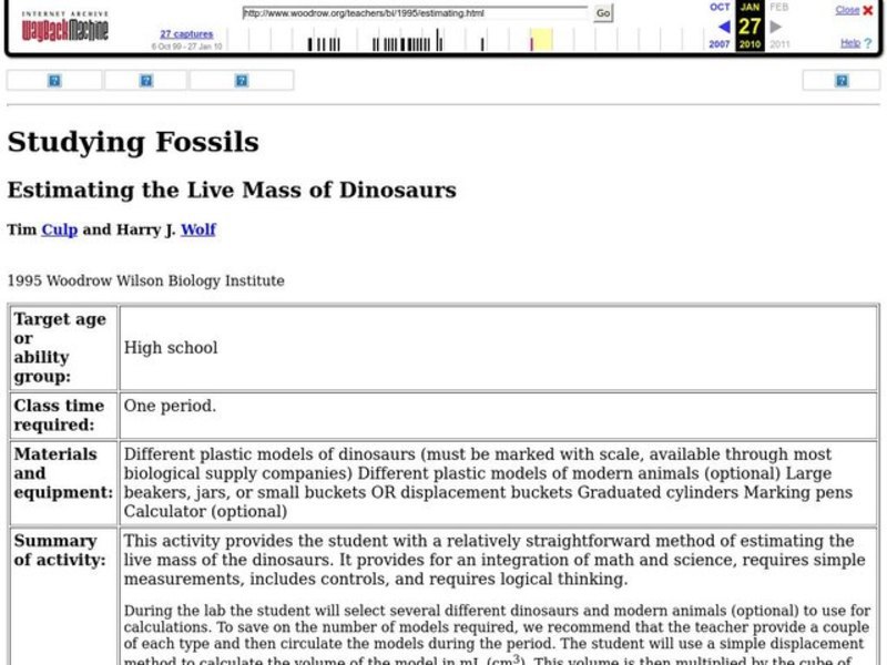 Estimating the Live Mass of Dinosaurs Lesson Plan