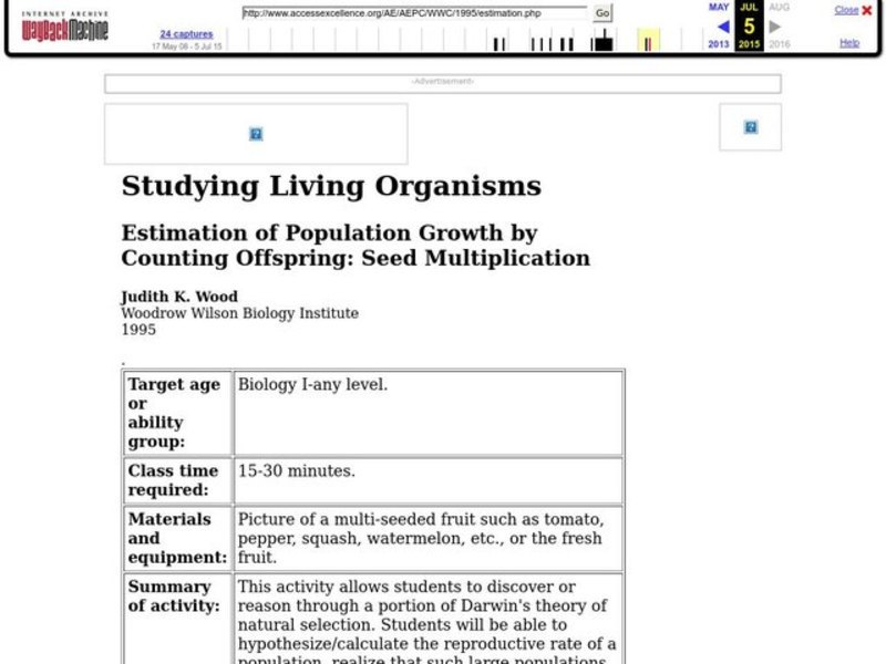Estimation of Population Growth By Counting Offspring: Seed Multiplication Lesson Plan