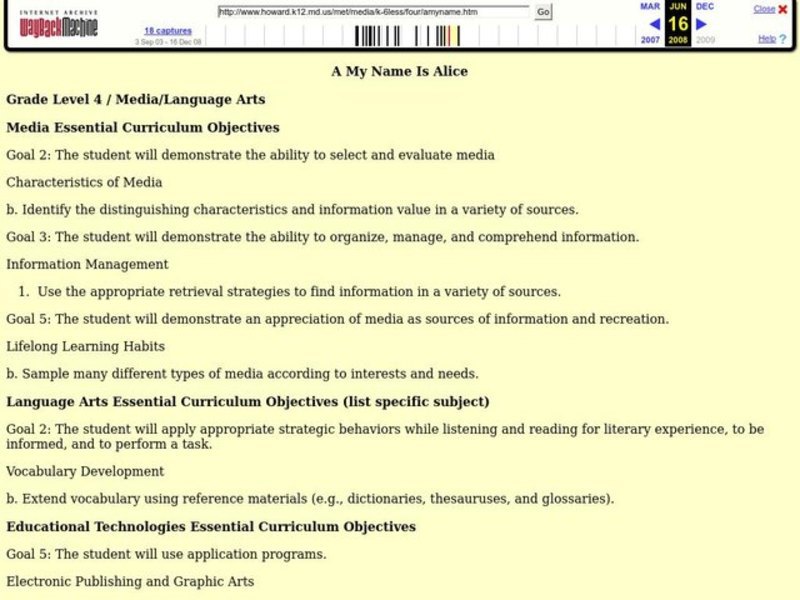 A My Name Is Alice Lesson Plan