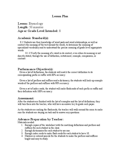 Etymology Lesson Plan