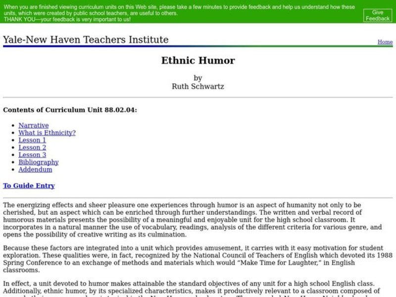 Ethnic Humor Lesson Plan