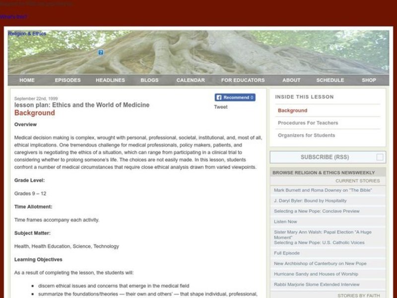 Ethics and the World of Medicine Lesson Plan
